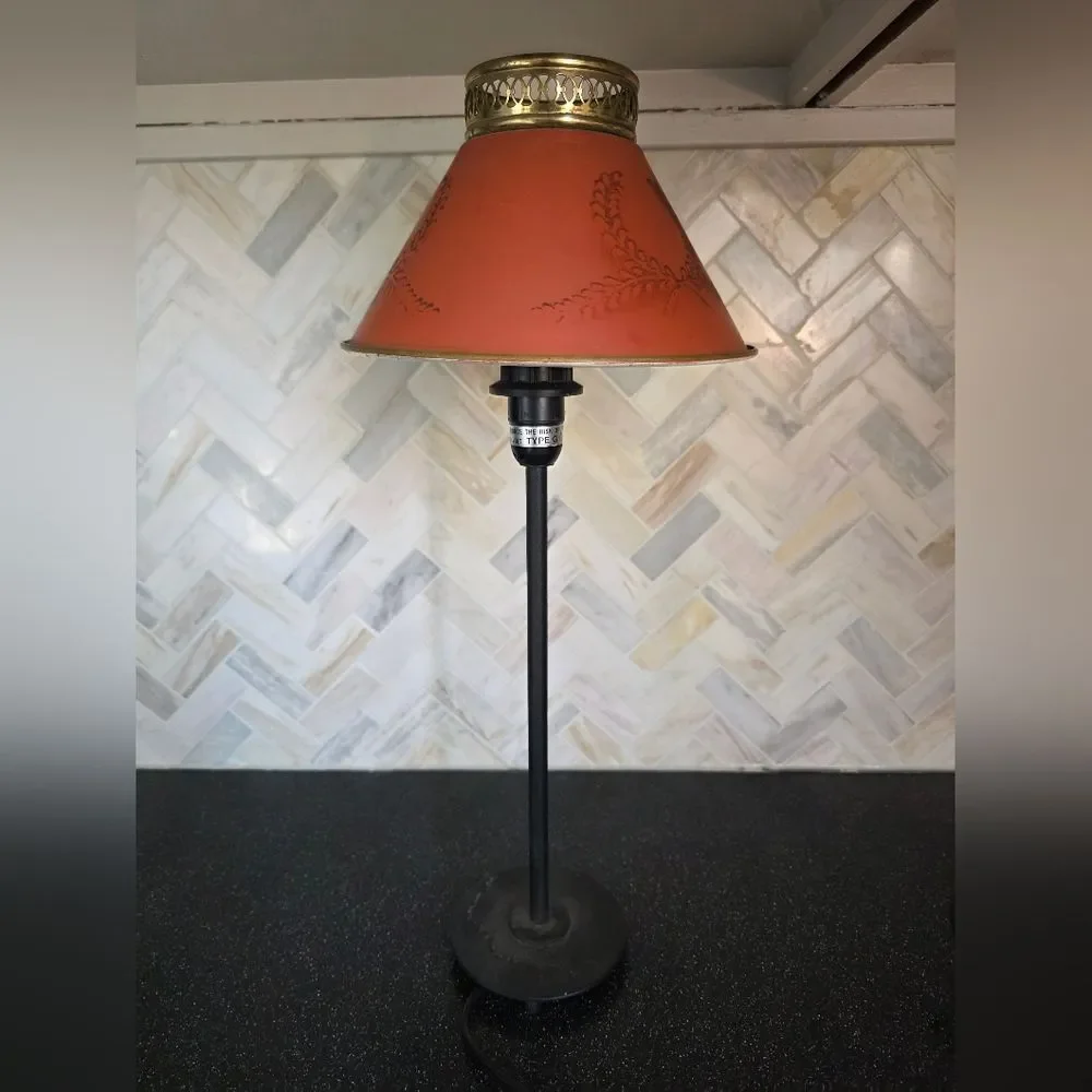 Vtg IKEA YNKA Footed Table Lamp Base With Clip On Brass & Rust Shade 16.5'